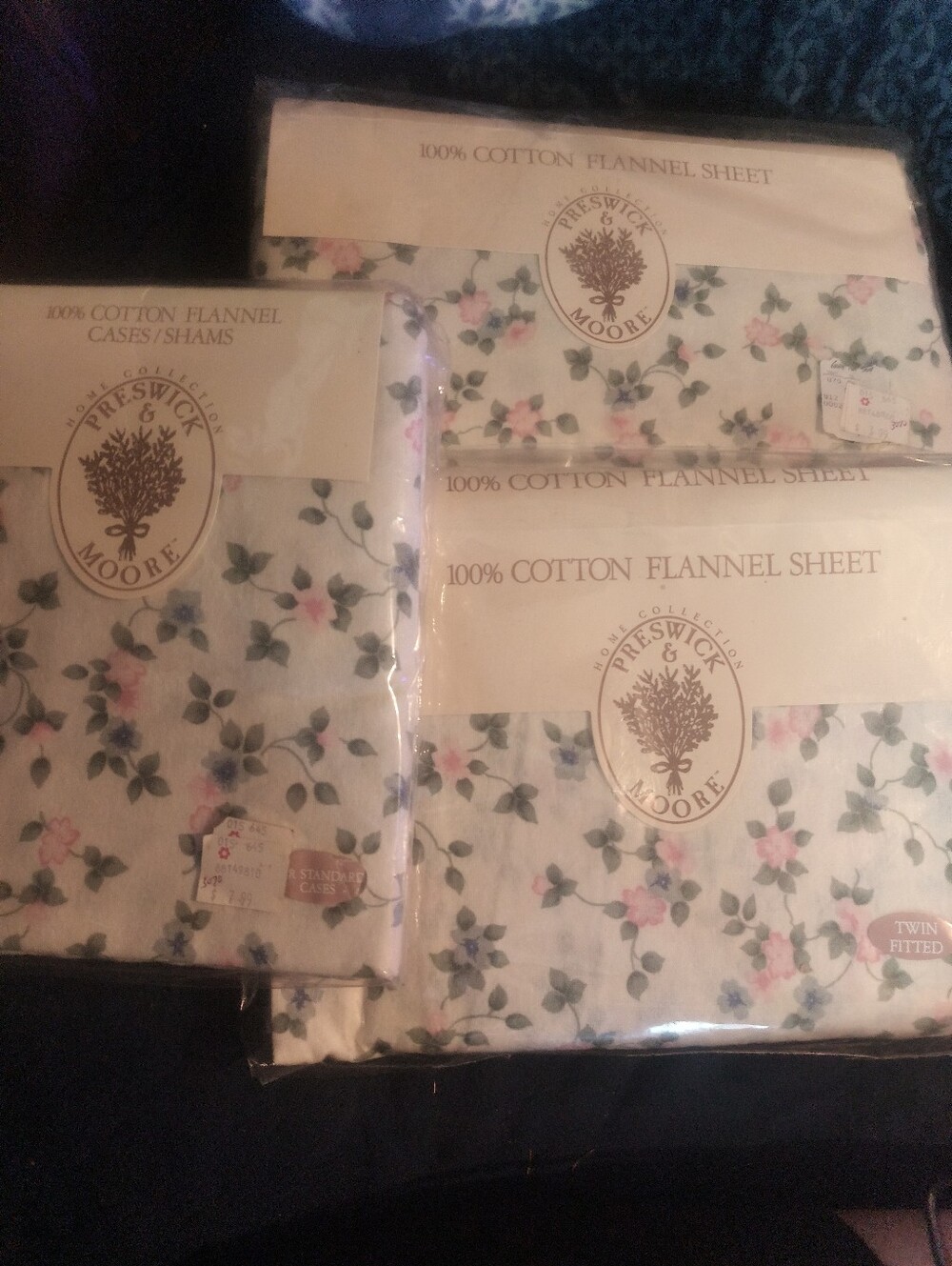 Vintage Preswick & Moore Sheet Set Twin Fitted Flat Pillow Cases NWT Floral New